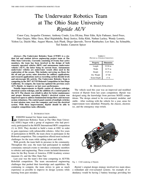 Best Research Paper · AUVSI International RoboSub 2017